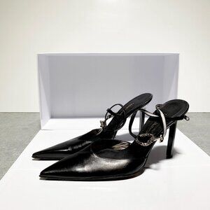 Cesare Paciotti Black Leather Slingback Pumps with Wrap-Around Straps Size 38